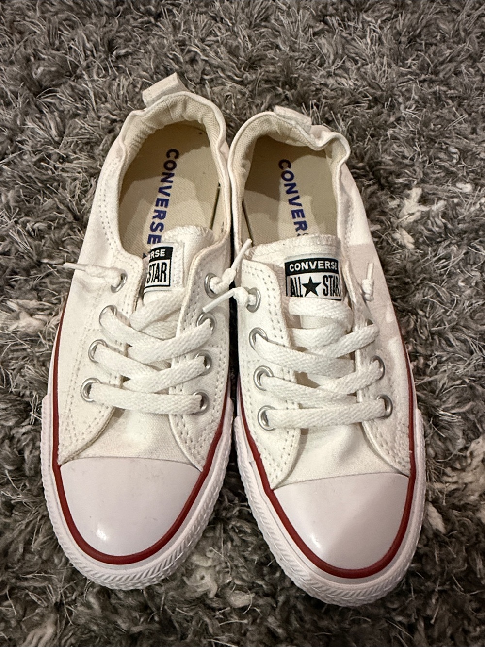 Converse White Canvas Low Top Sneakers with Red Trim